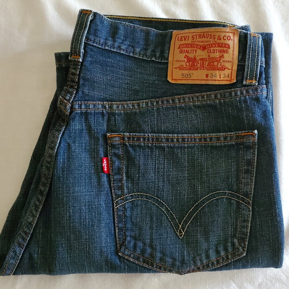 Levi's 505 Men's 34x34 Regular Fit Straight Leg Jeans Actual 17.5x33.5